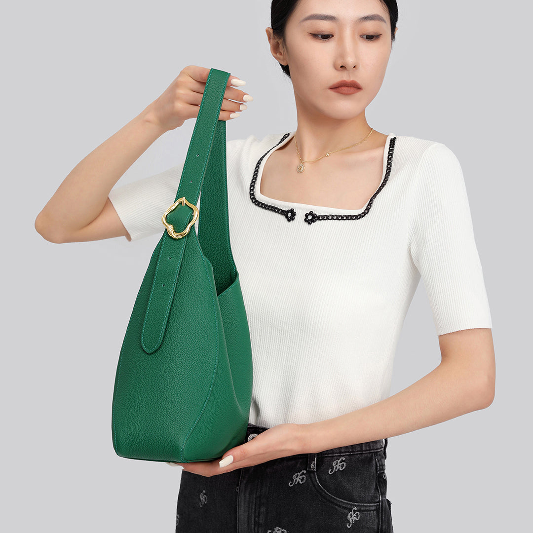 Handmade Green TOGO Leather Shoulder Hobo Bag
