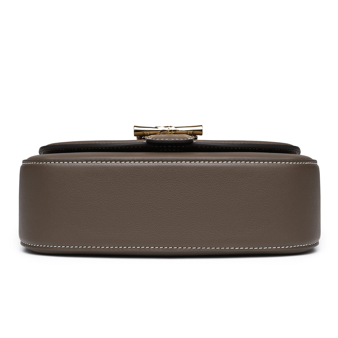 Handmade Etoupe SWIFT Leather Crossbody Flap Saddle Bags