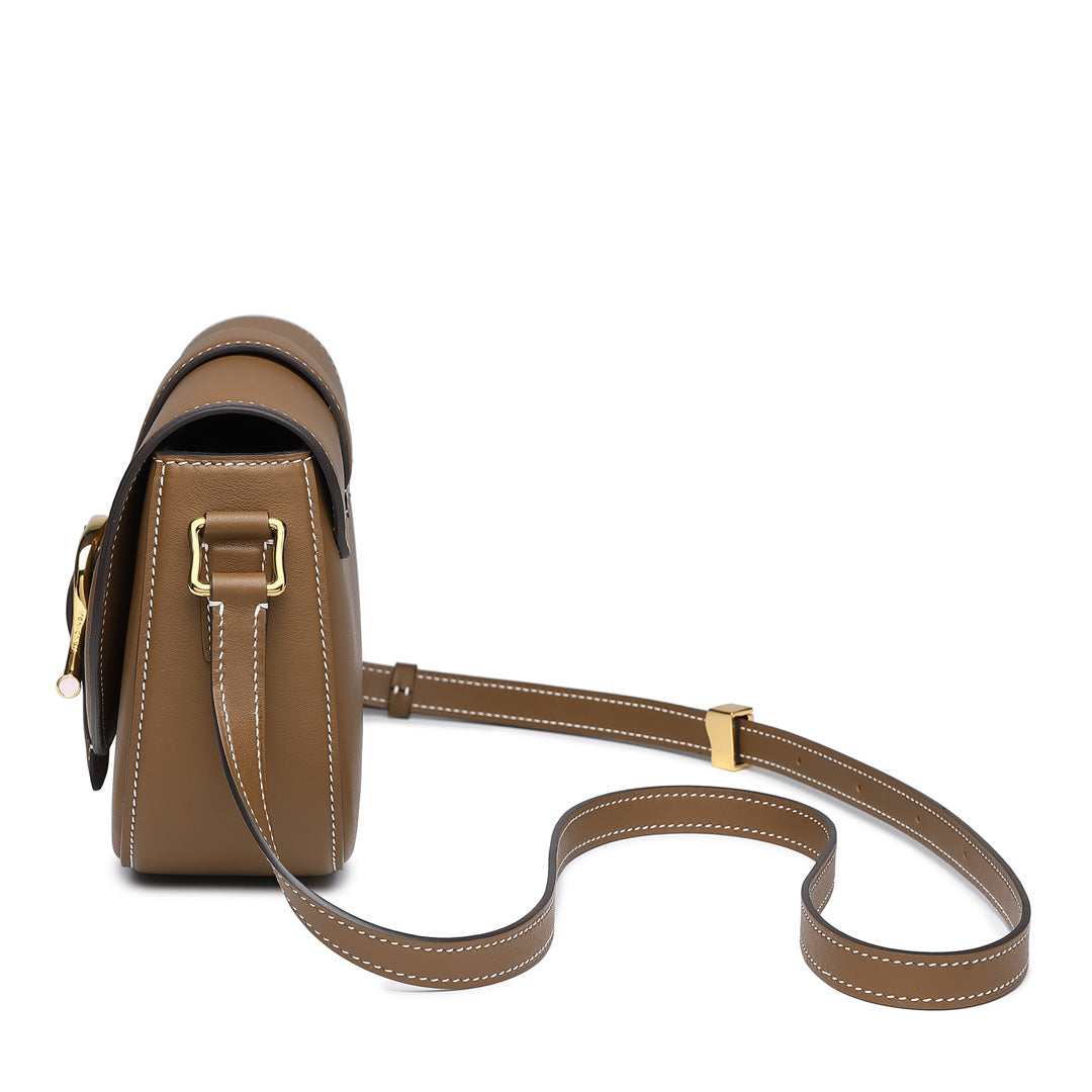 Handmade Brown SWIFT Leather Crossbody Flap Saddle Bags
