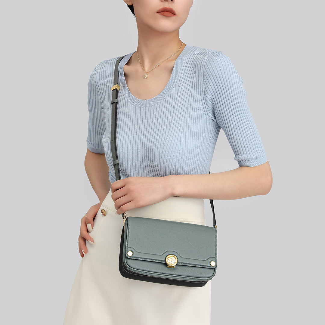 Handmade Blue SWIFT Leather Crossbody Gemini Saddle Bag