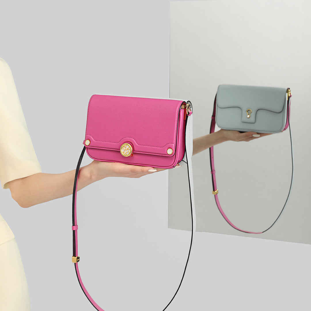 Handmade Violet SWIFT Leather Crossbody Gemini Saddle Bag
