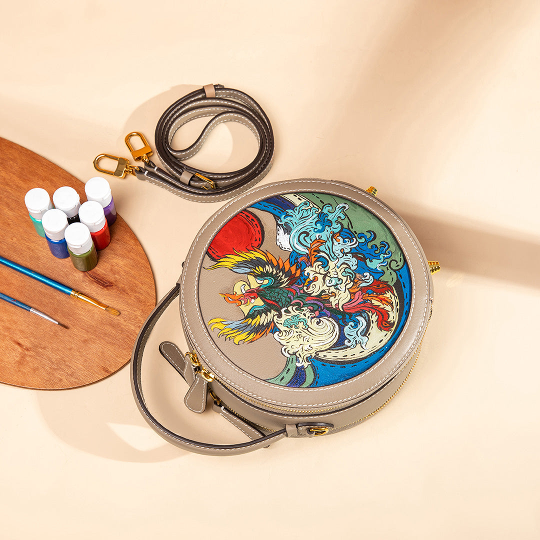 Handmade SWIFT Leather Round Painted Crossbody Bags