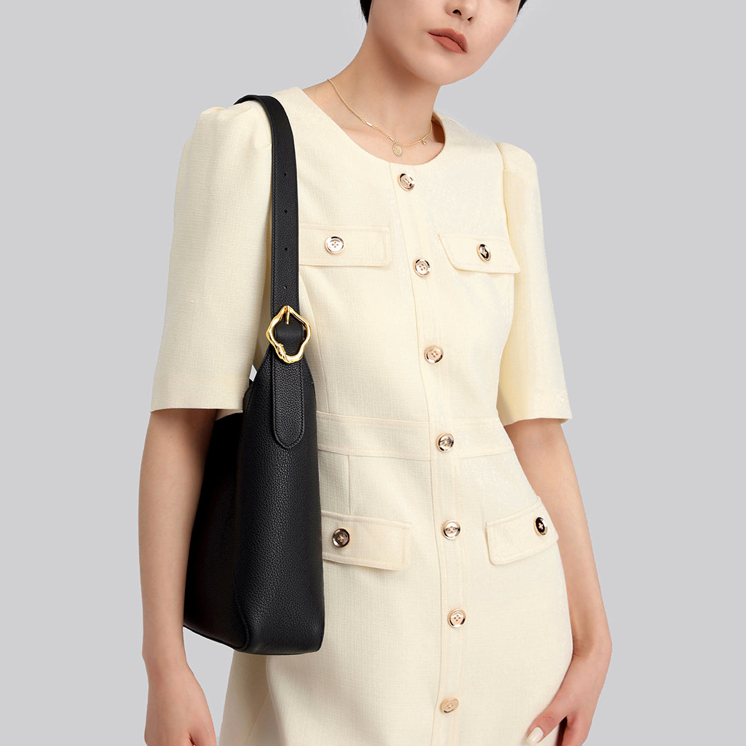 Handmade Black TOGO Leather Shoulder Hobo Bag