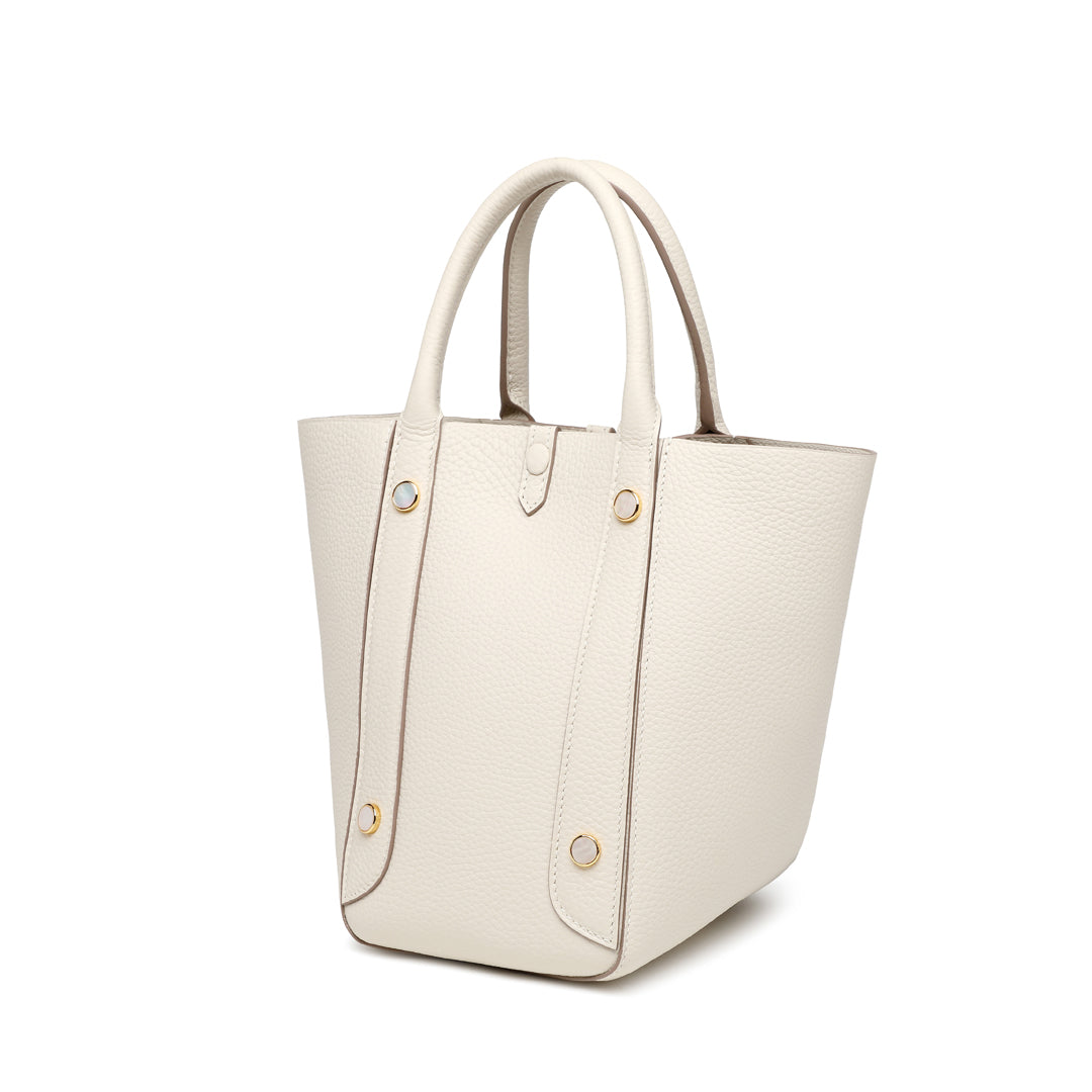 Handmade Cream White TOGO Leather Picotin Tote Bag - Small