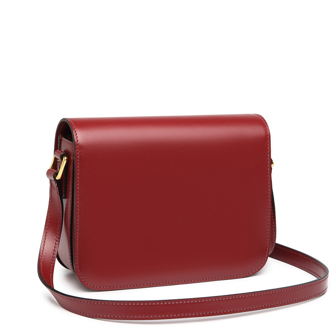 Handmade Red BOX Glossy Leather Tofu Crossbody Bag