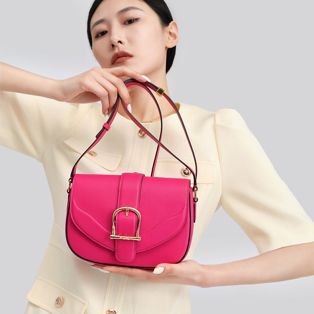 Handmade Pink SWIFT Leather Crossbody Flap Saddle Bags