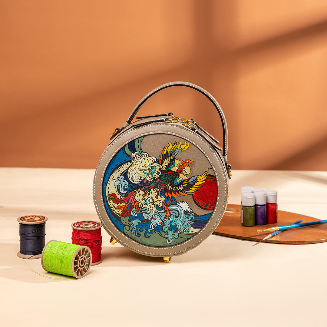 Handmade SWIFT Leather Round Painted Crossbody Bags