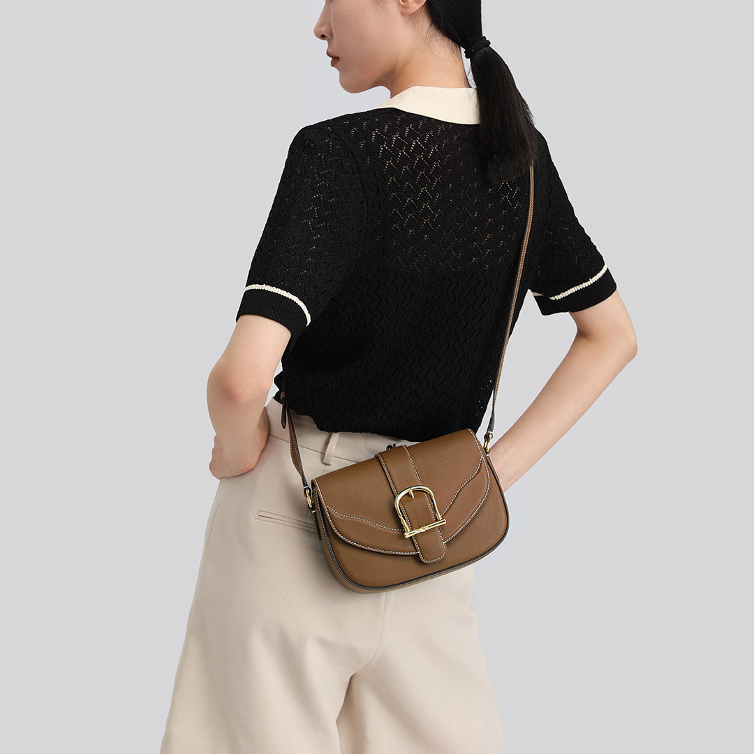 Handmade Brown SWIFT Leather Crossbody Flap Saddle Bags
