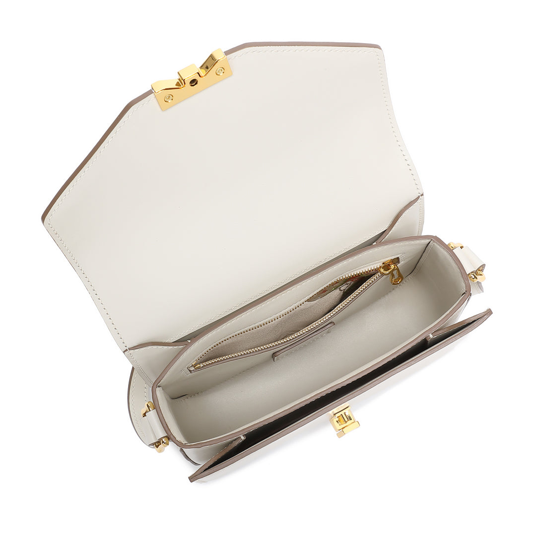 Handmade White BOX Glossy Leather Tofu Crossbody Bag