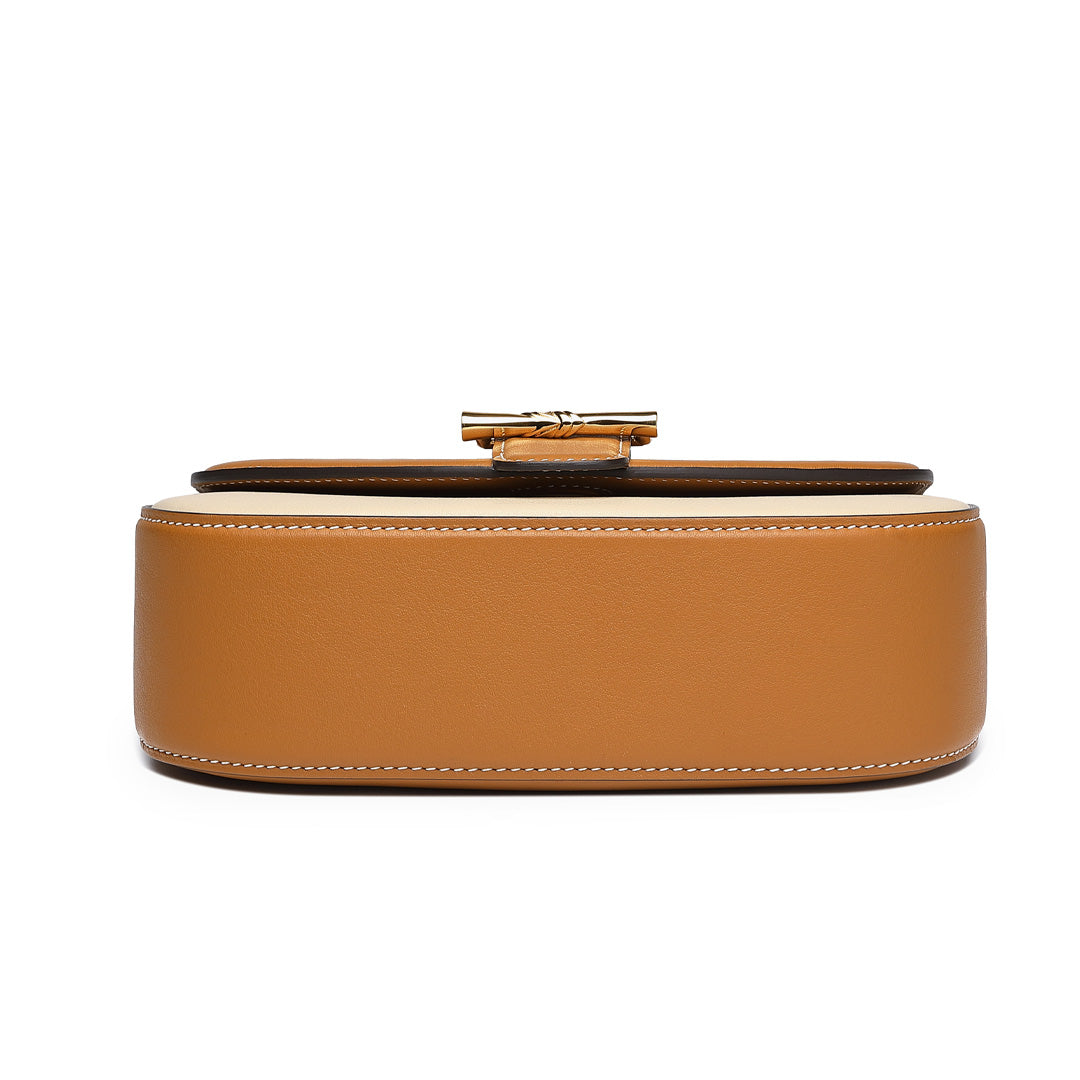 Handmade Milk Tea SWIFT Leather Crossbody Flap Saddle Bags