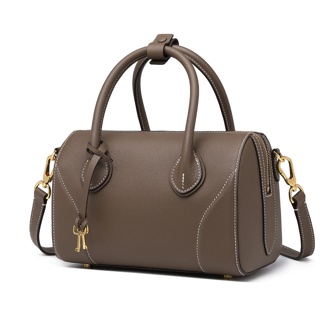 Handmade Etoupe SWIFT Leather Boston Tote Bag