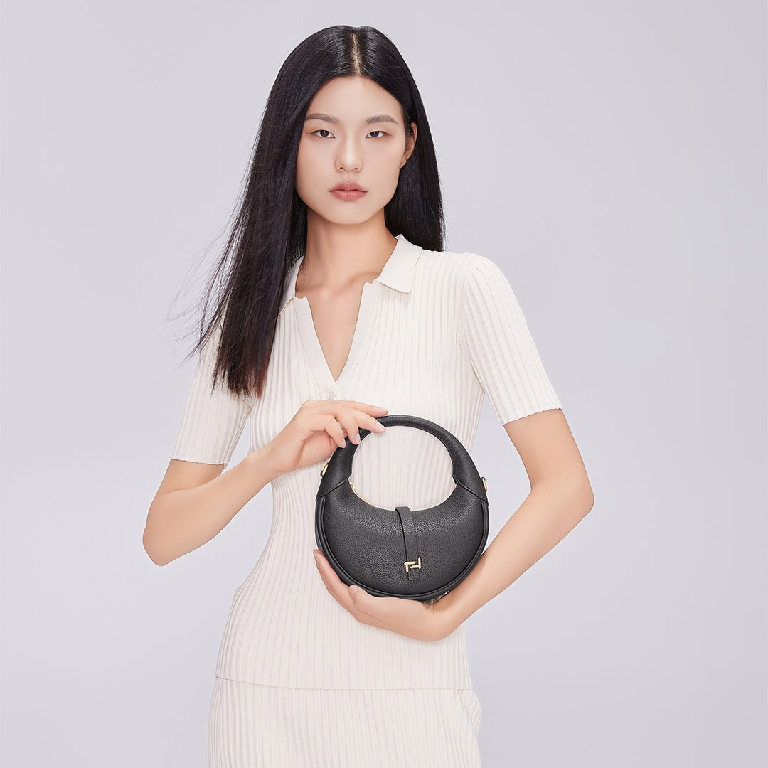 Handmade Black TOGO Leather Crescent Bag