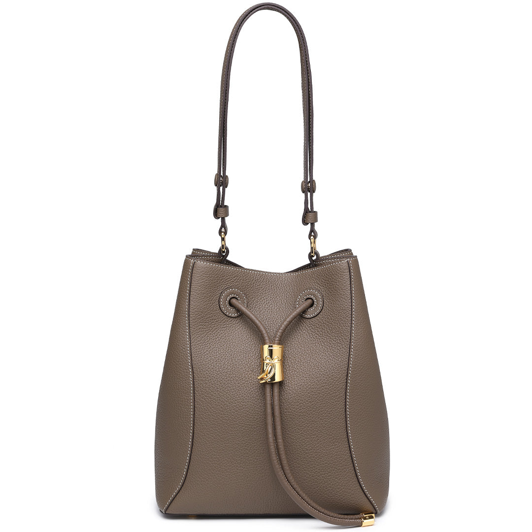 Handmade Etoupe TOGO Leather Shoulder Bucket Bag