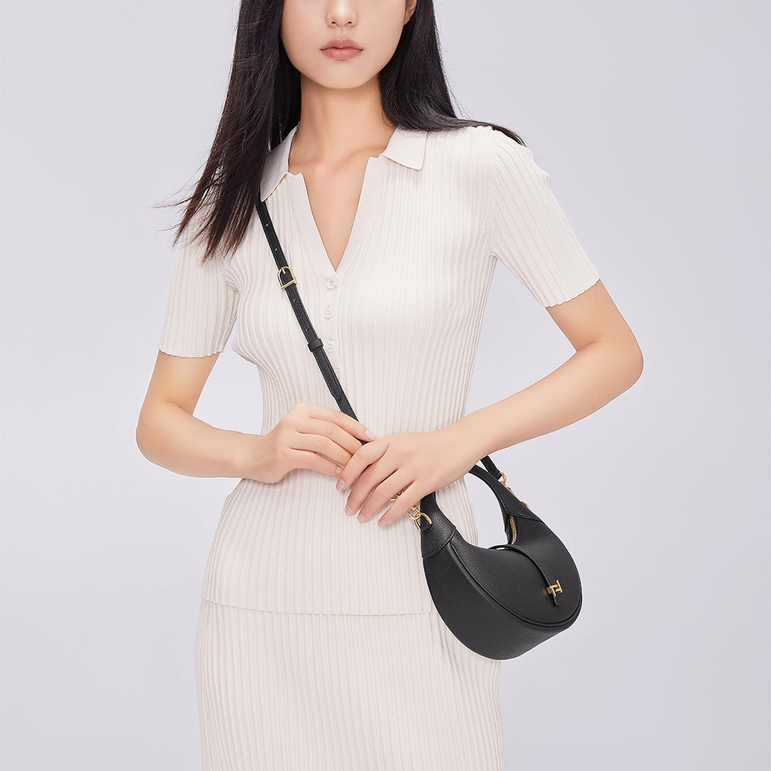 Handmade Black TOGO Leather Crescent Bag