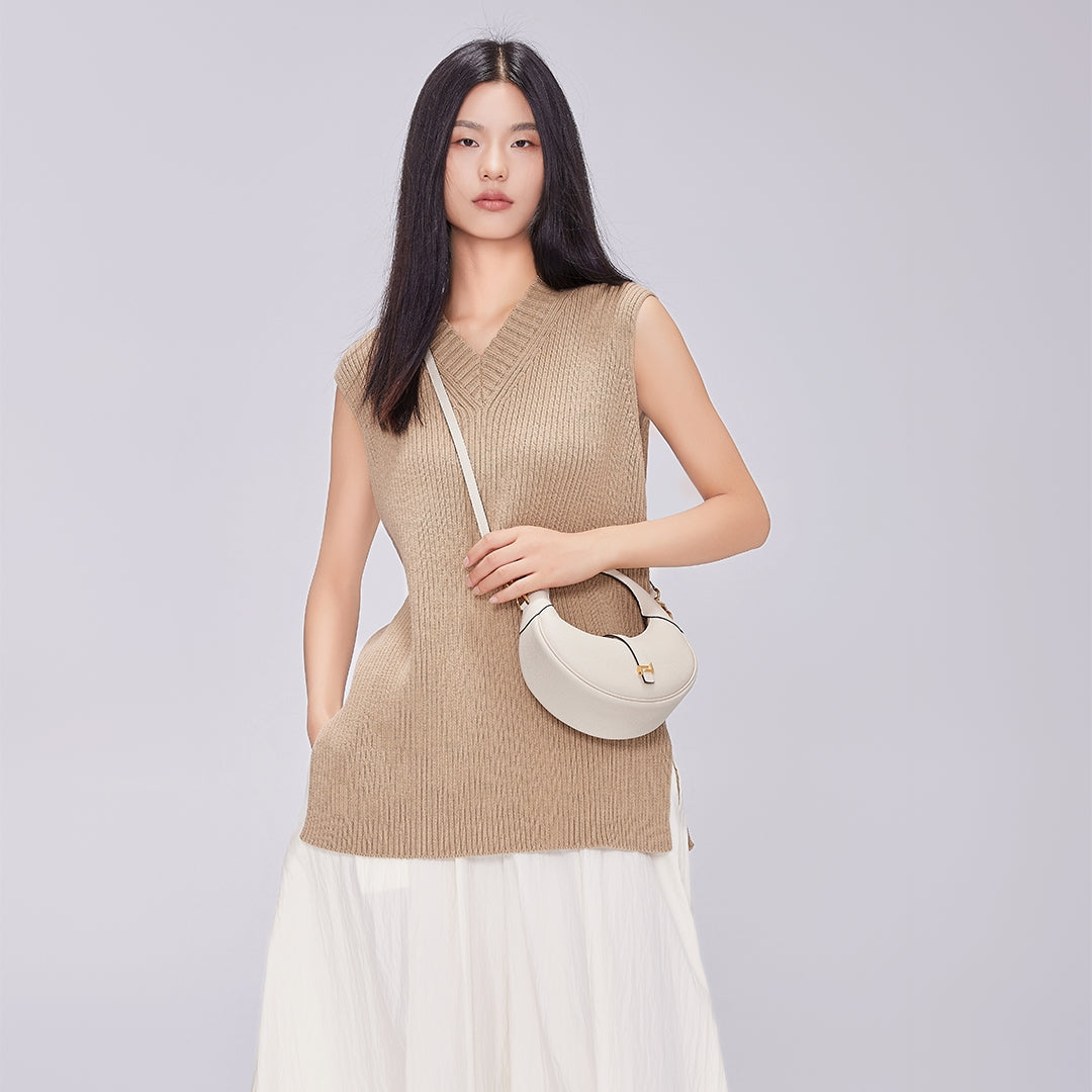 Handmade Cream White TOGO Leather Crescent Bag