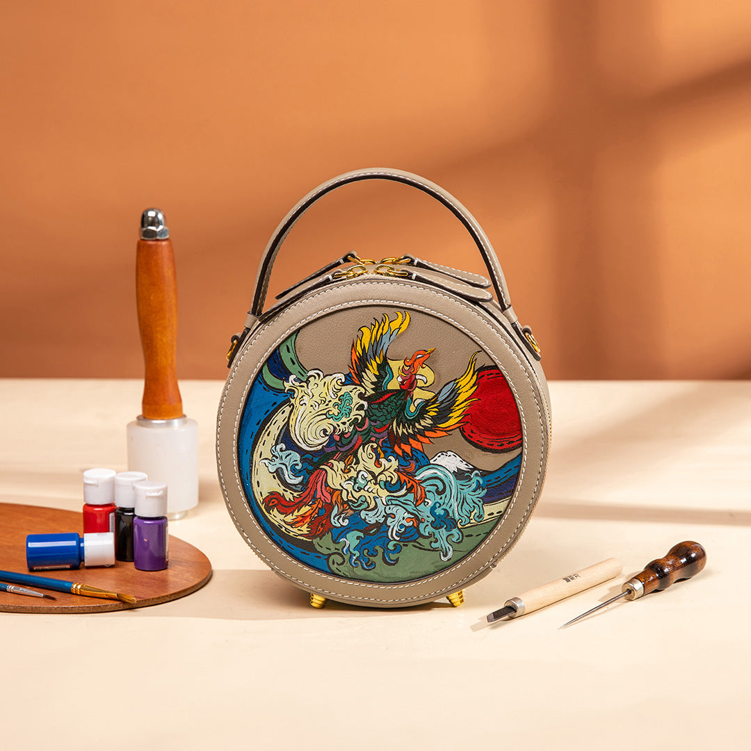 Handmade SWIFT Leather Round Painted Crossbody Bags