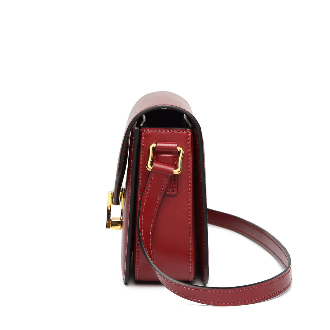 Handmade Red BOX Glossy Leather Tofu Crossbody Bag