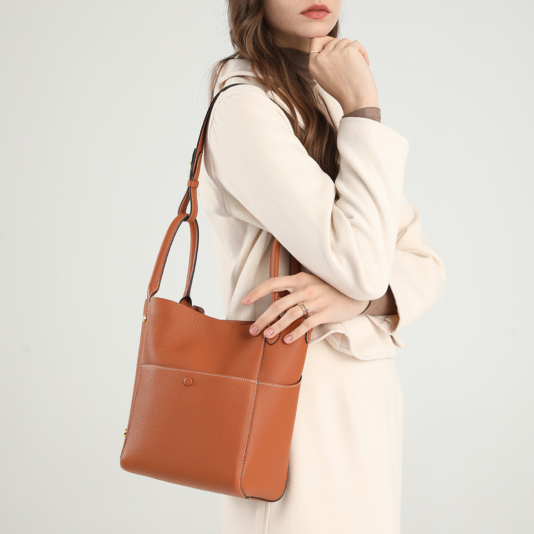 Handmade Gold Brown TOGO Leather Picotin Tote Bag