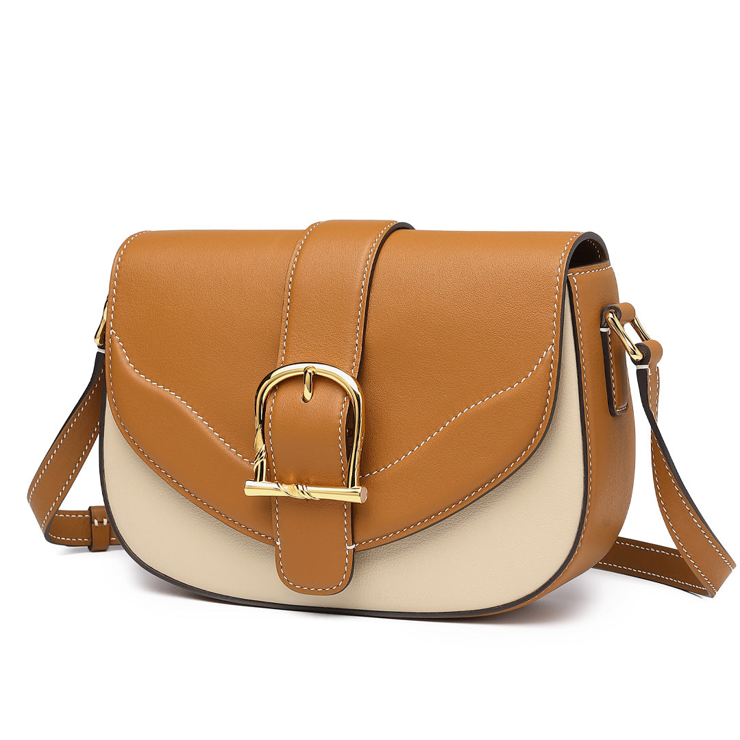 Handmade Milk Tea SWIFT Leather Crossbody Flap Saddle Bags