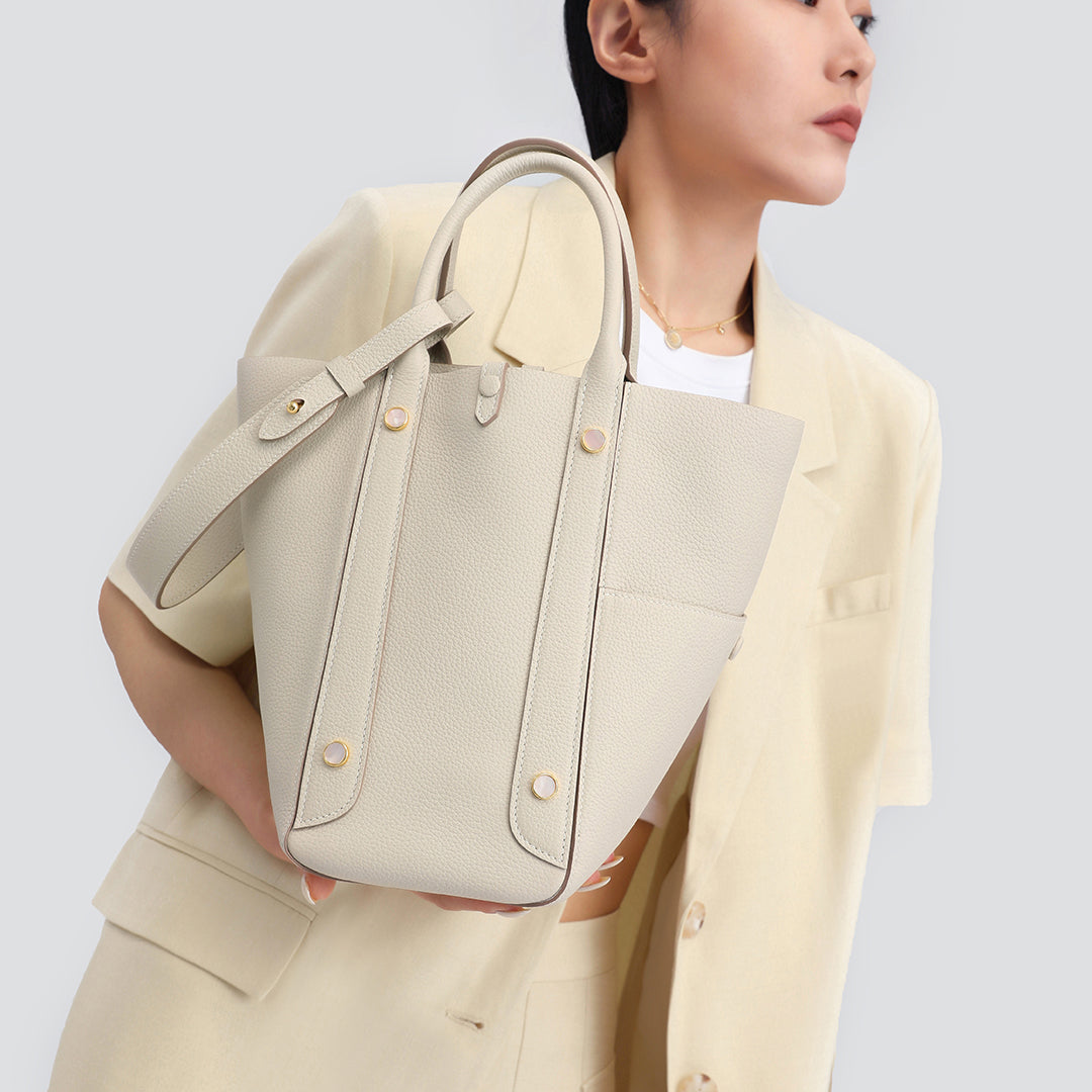 Handmade Cream White TOGO Leather Picotin Tote Bag