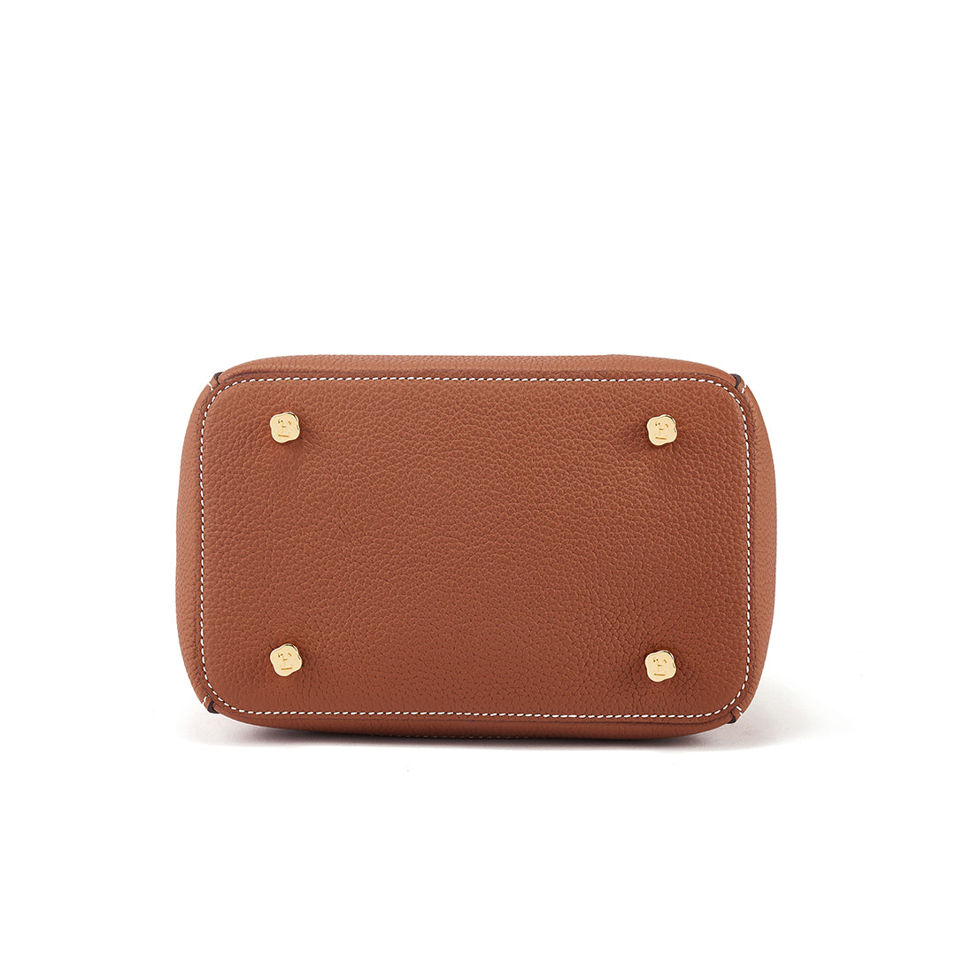 Handmade Gold Brown TOGO Leather Shoulder Bucket Bag - Small