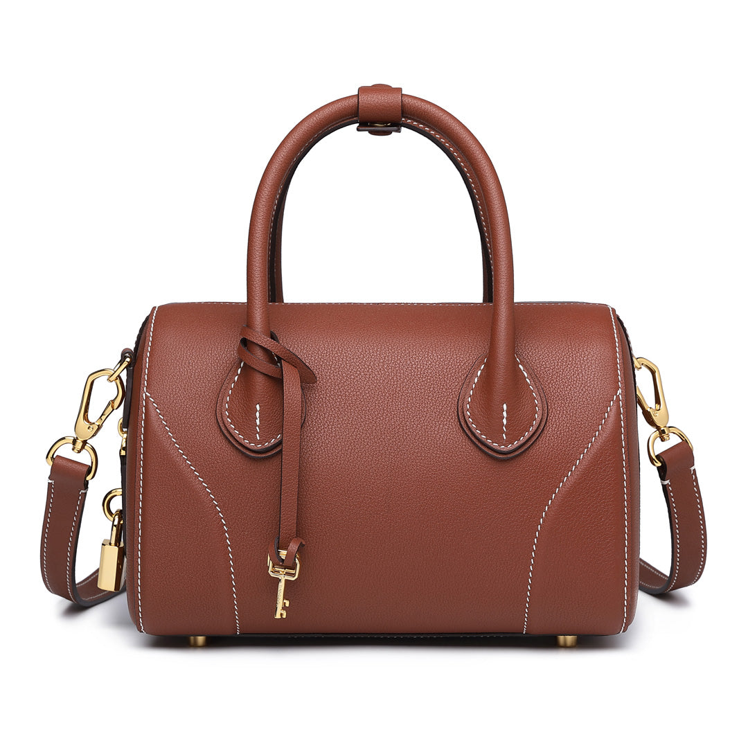 Handmade Reddish Brown SWIFT Leather Boston Tote Bag