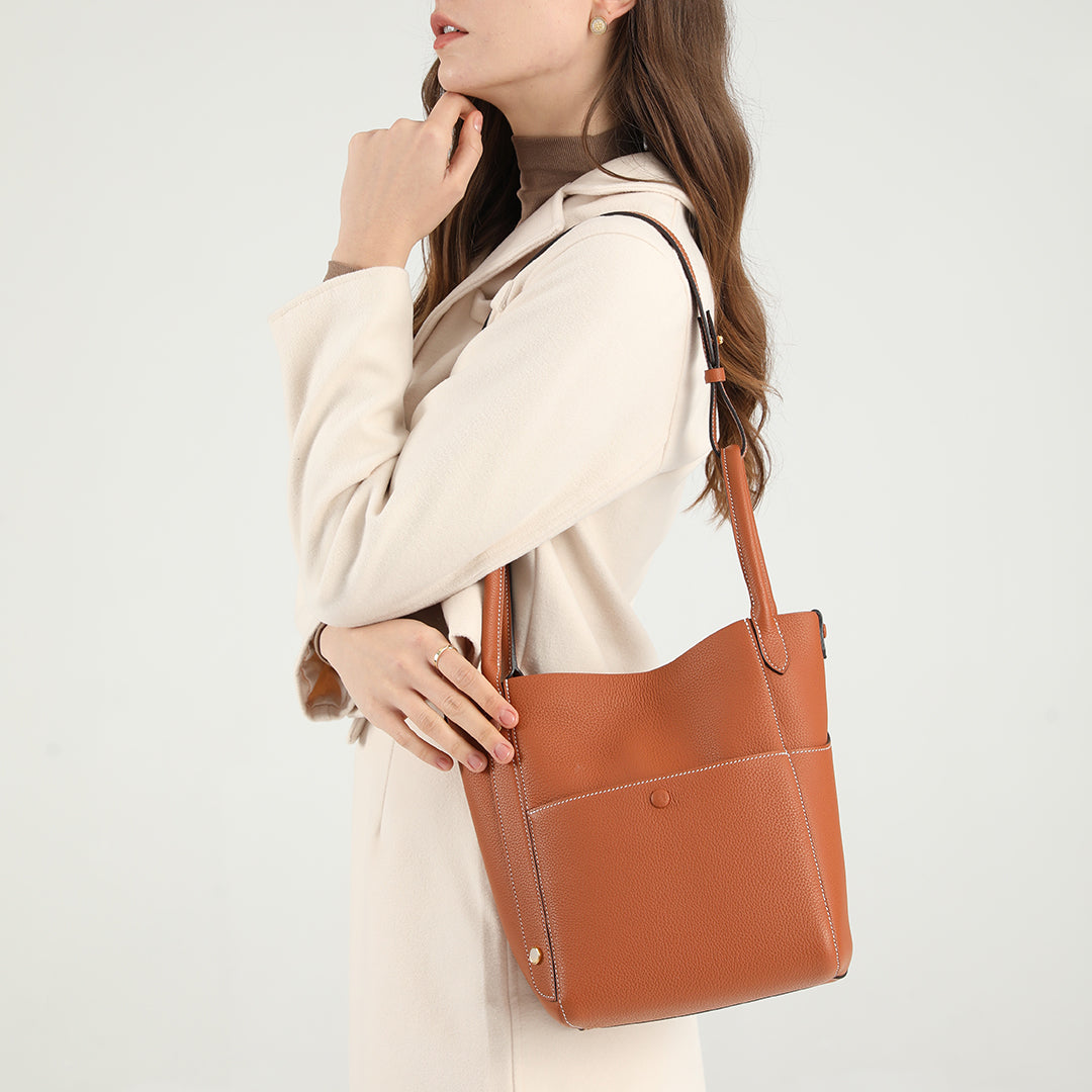 Handmade Gold Brown TOGO Leather Picotin Tote Bag