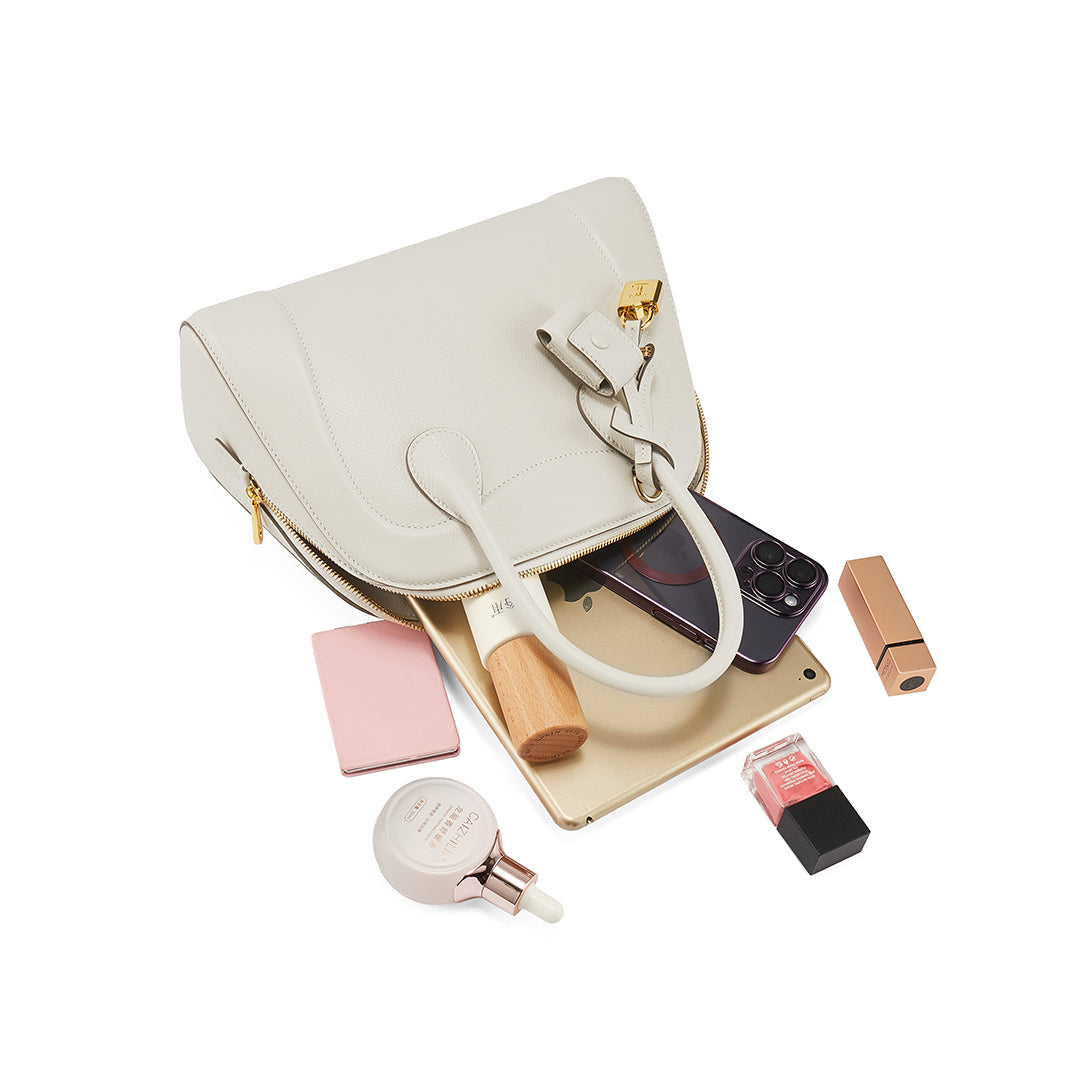 Handmade Cream White EVE Leather Dome Shell Tote Bags