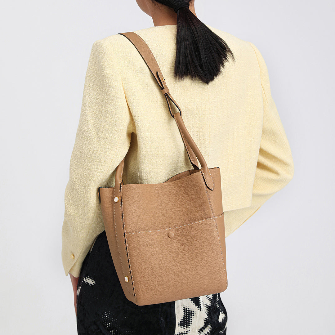 Handmade Milk Tea TOGO Leather Picotin Tote Bag