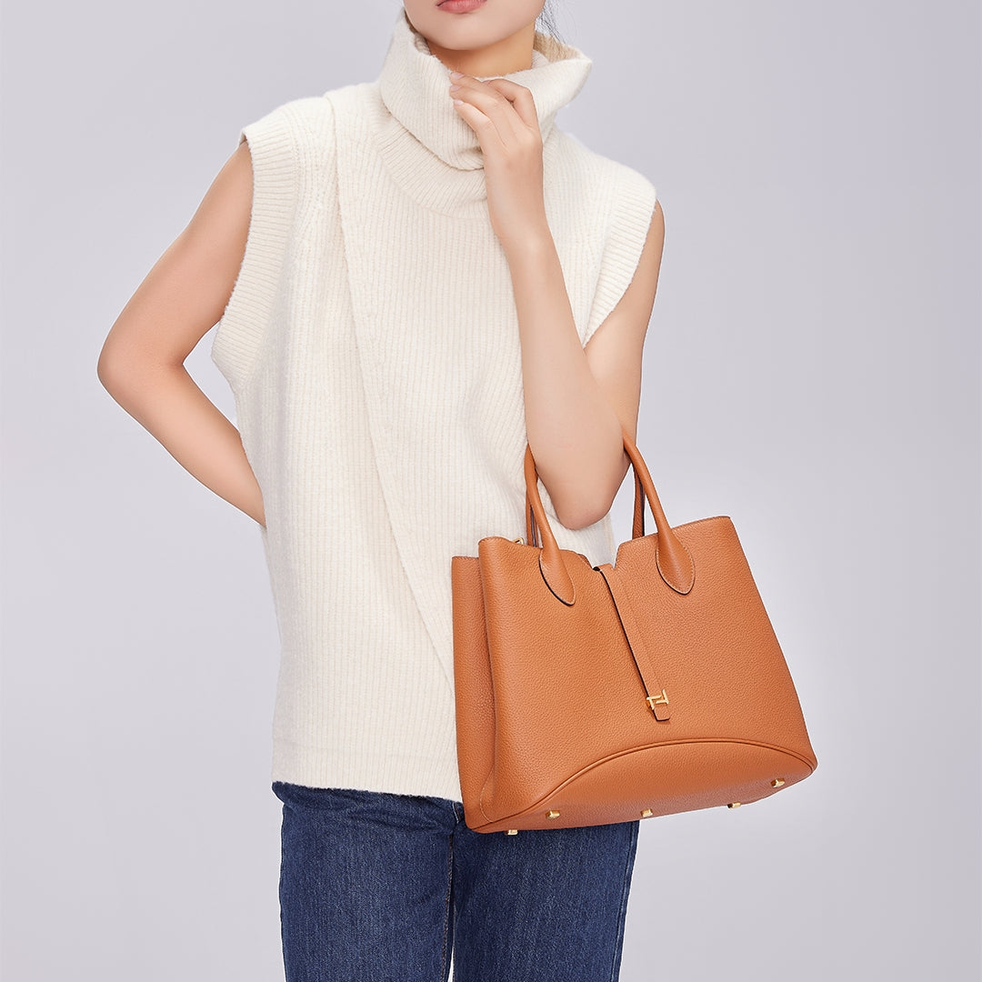 Handmade Gold Brown TOGO Leather Tote Bag