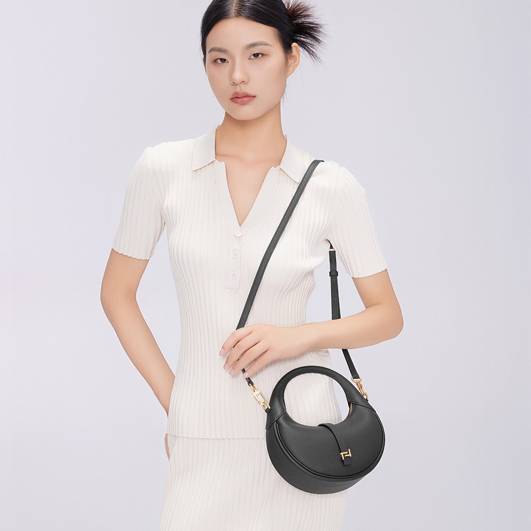 Handmade Black TOGO Leather Crescent Bag