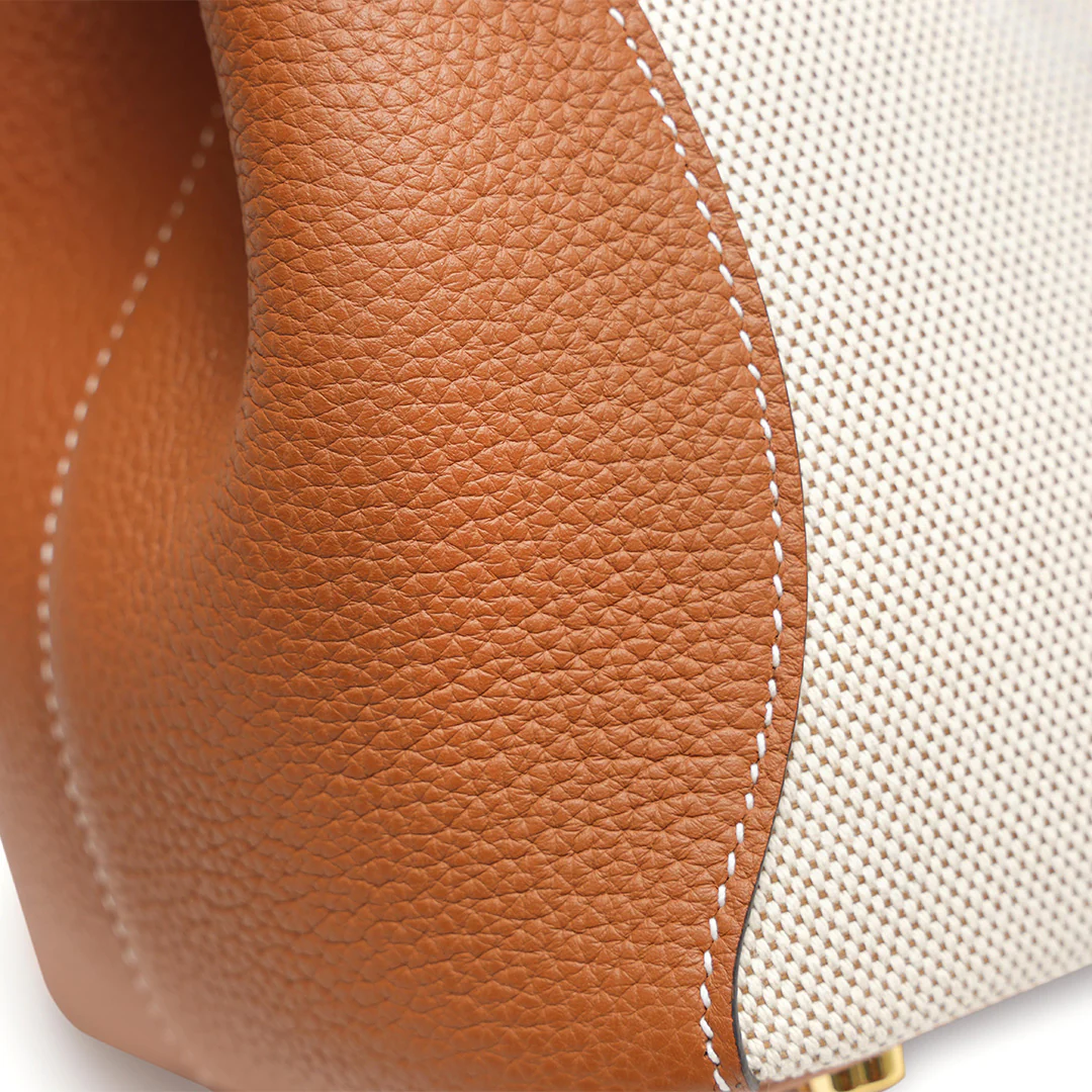 Handmade Gold Brown Canvas TOGO Leather Tote Bags