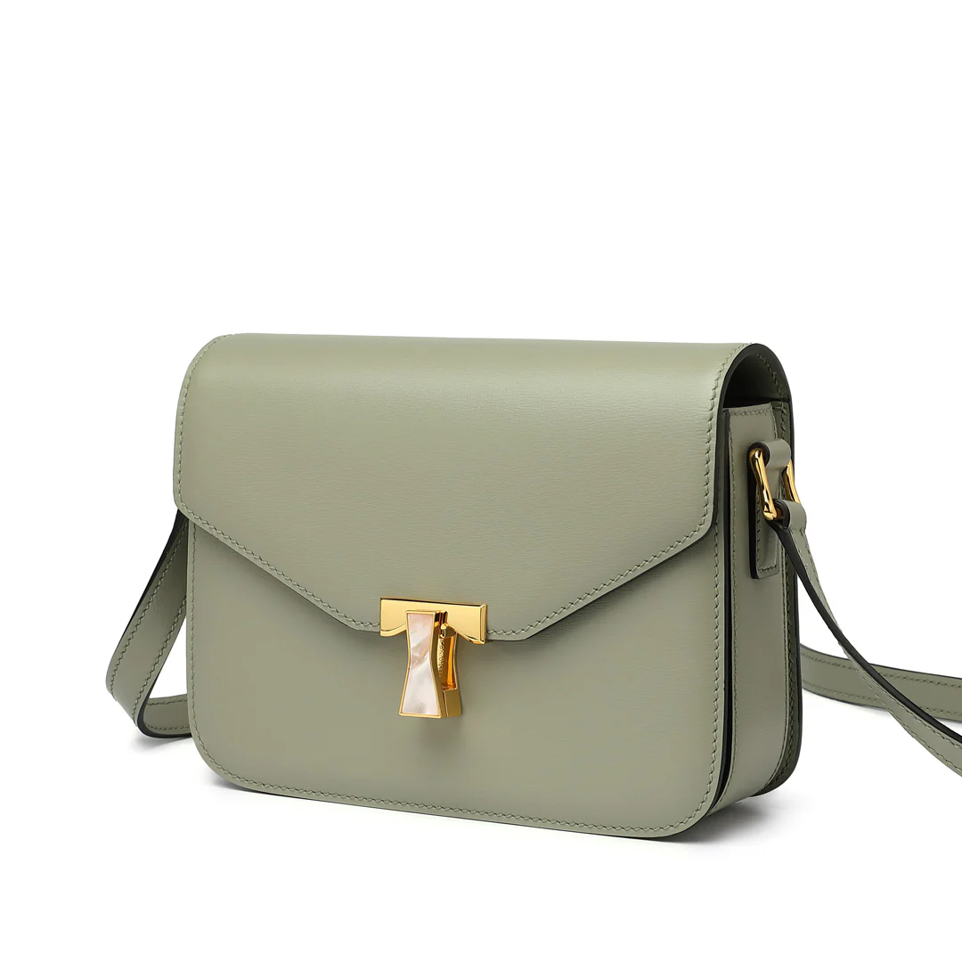 Handmade Green BOX Glossy Leather Tofu Crossbody Bag
