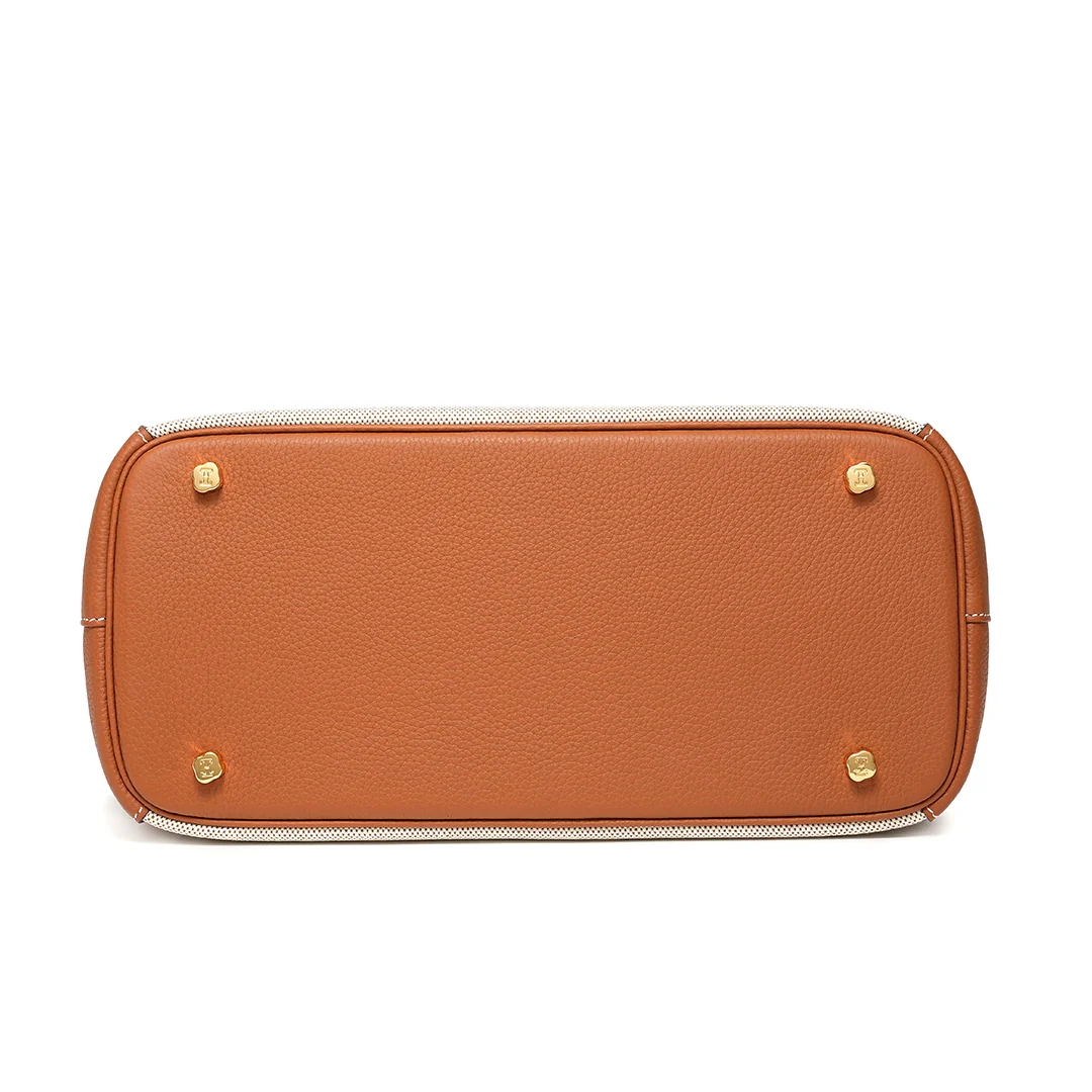 Handmade Gold Brown Canvas TOGO Leather Tote Bags