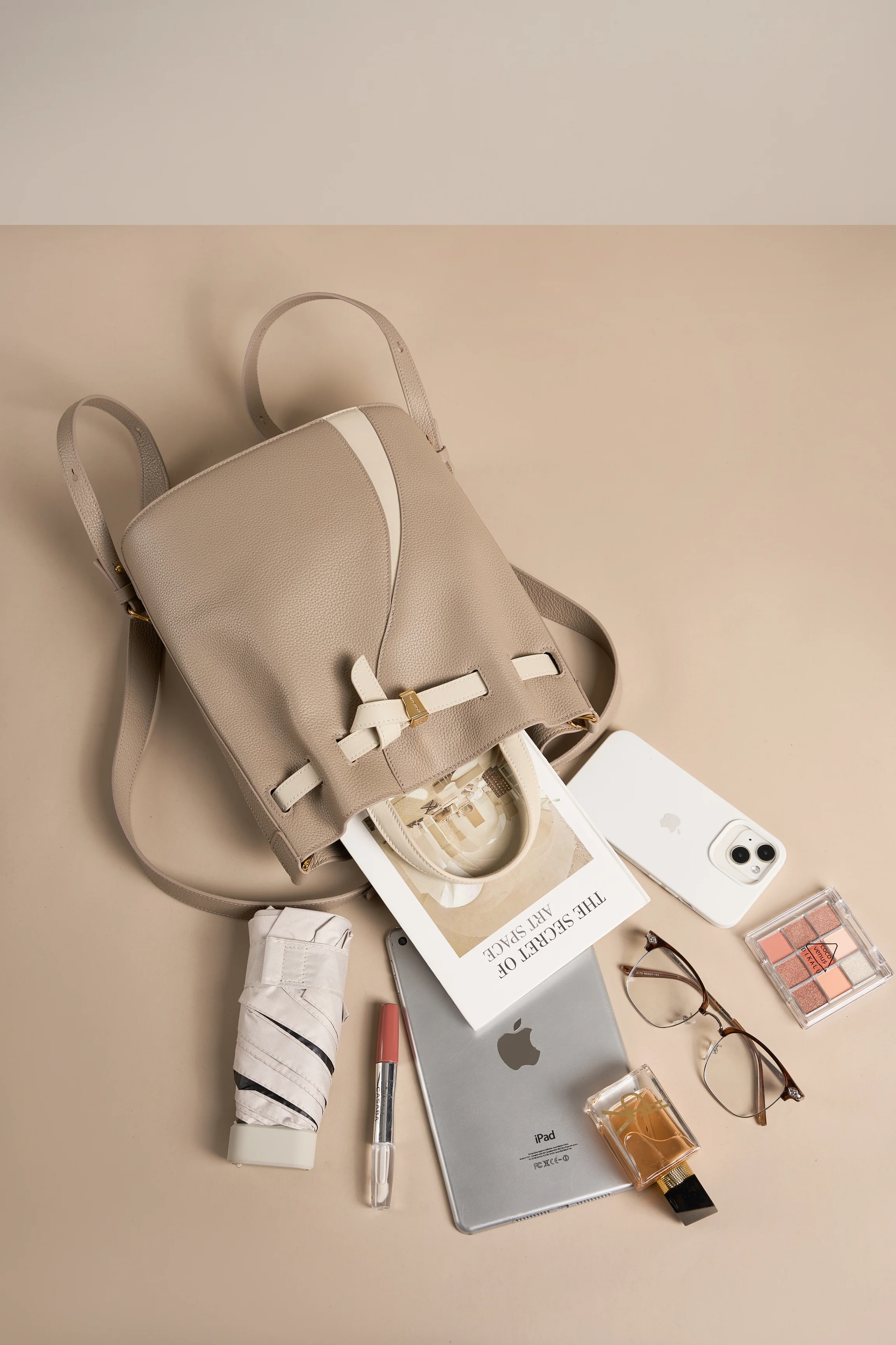 Functional Leather Bucket Bag Small Size