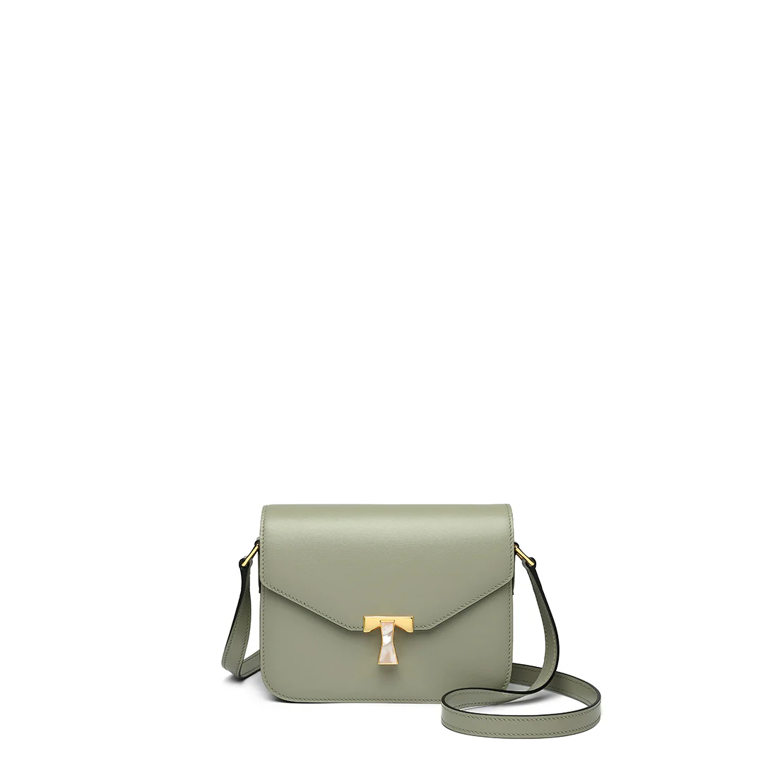 Handmade Green BOX Glossy Leather Tofu Crossbody Bag