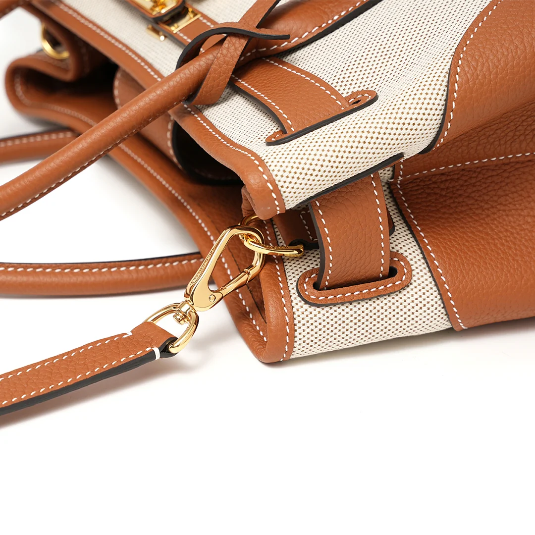 Handmade Gold Brown Canvas TOGO Leather Tote Bags