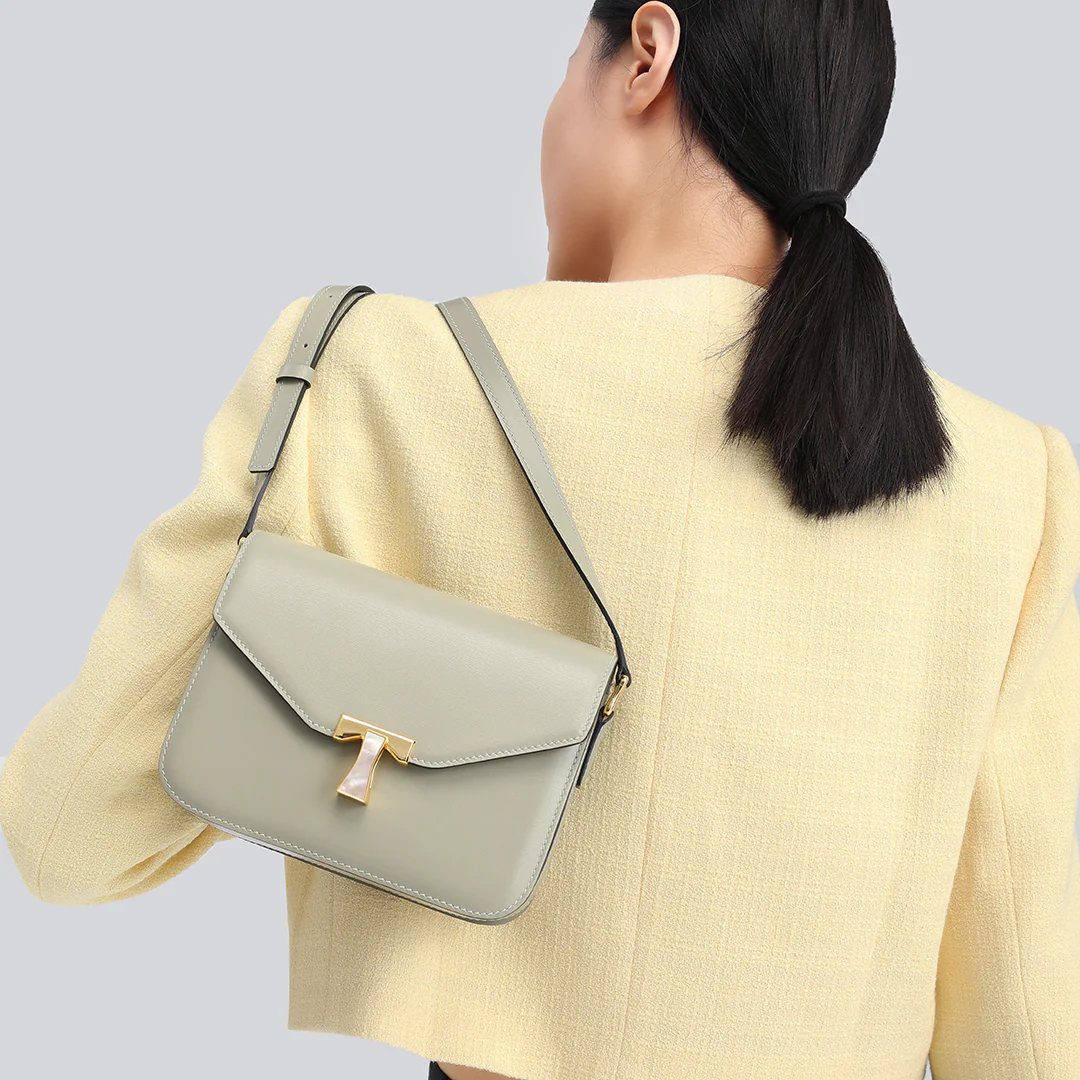 Handmade Green BOX Glossy Leather Tofu Crossbody Bag