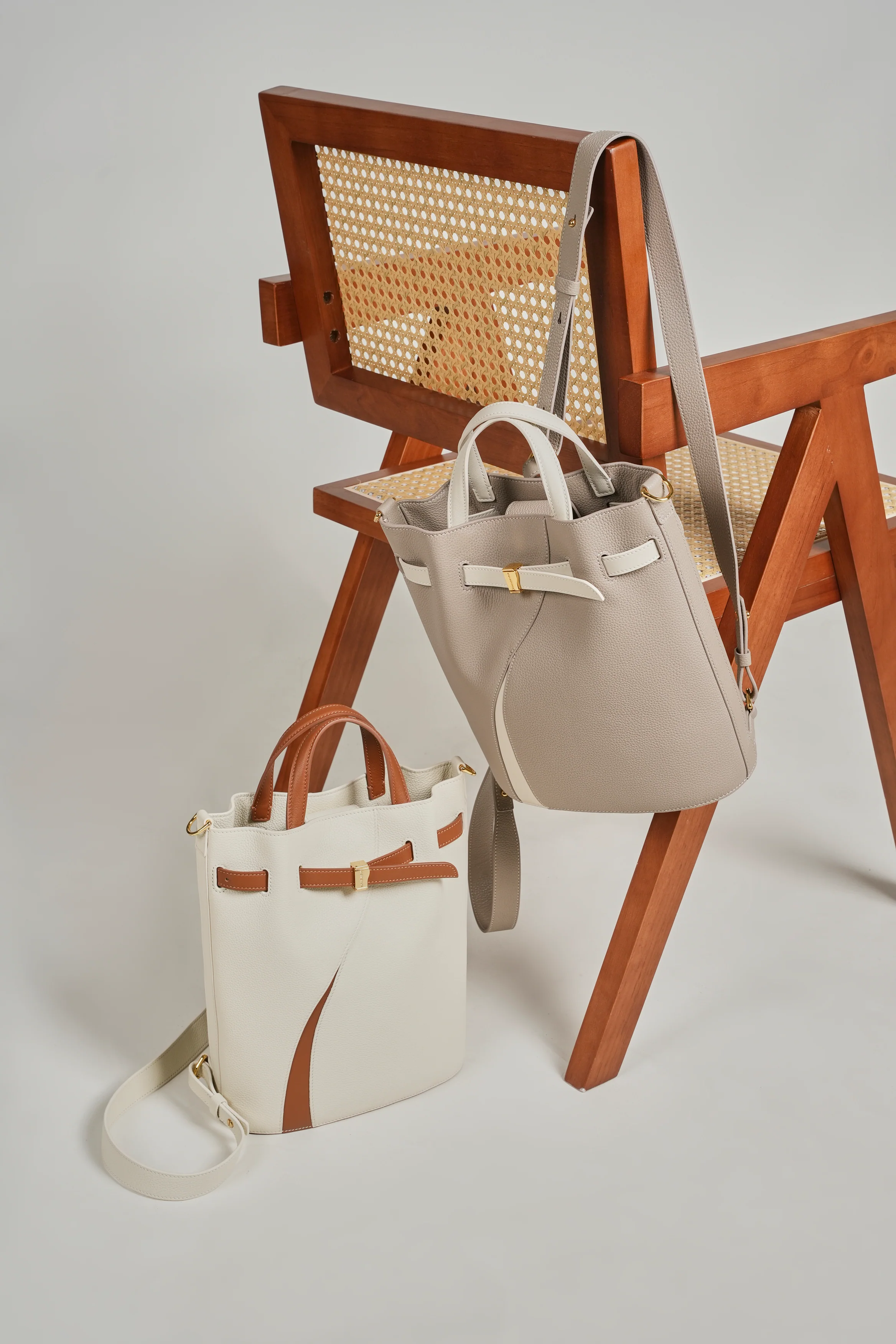 Functional Leather Bucket Bag Small Size