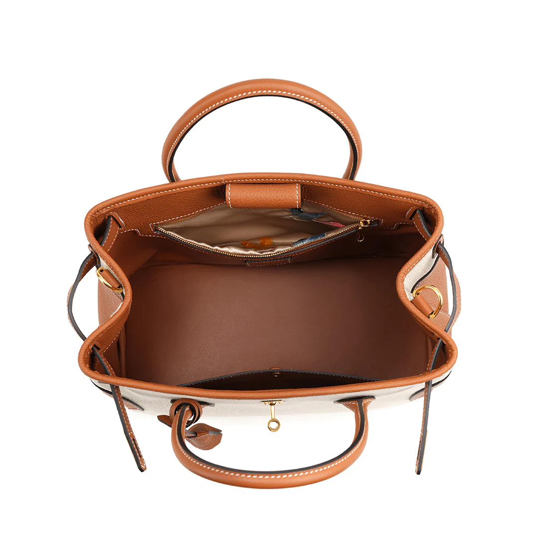 Handmade Gold Brown Canvas TOGO Leather Tote Bags