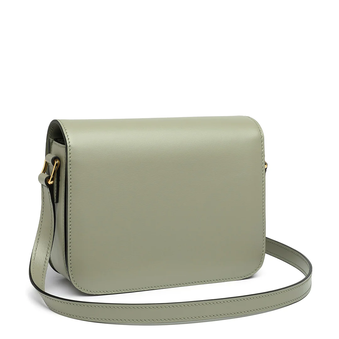 Handmade Green BOX Glossy Leather Tofu Crossbody Bag
