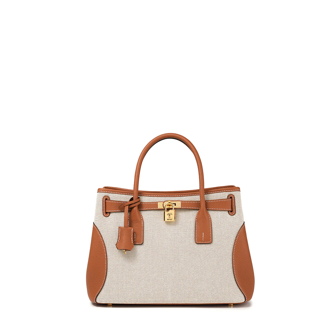 Handmade Gold Brown Canvas TOGO Leather Tote Bags