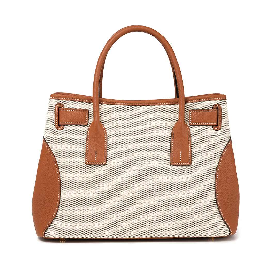 Handmade Gold Brown Canvas TOGO Leather Tote Bags