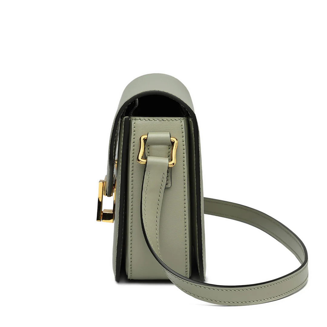 Handmade Green BOX Glossy Leather Tofu Crossbody Bag
