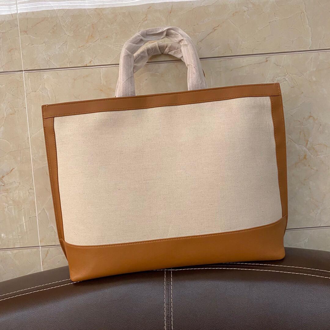 [TOP] Y$L Cabas Linen Tote Bag - White and Brown - Ysl Yves Saint Laurent