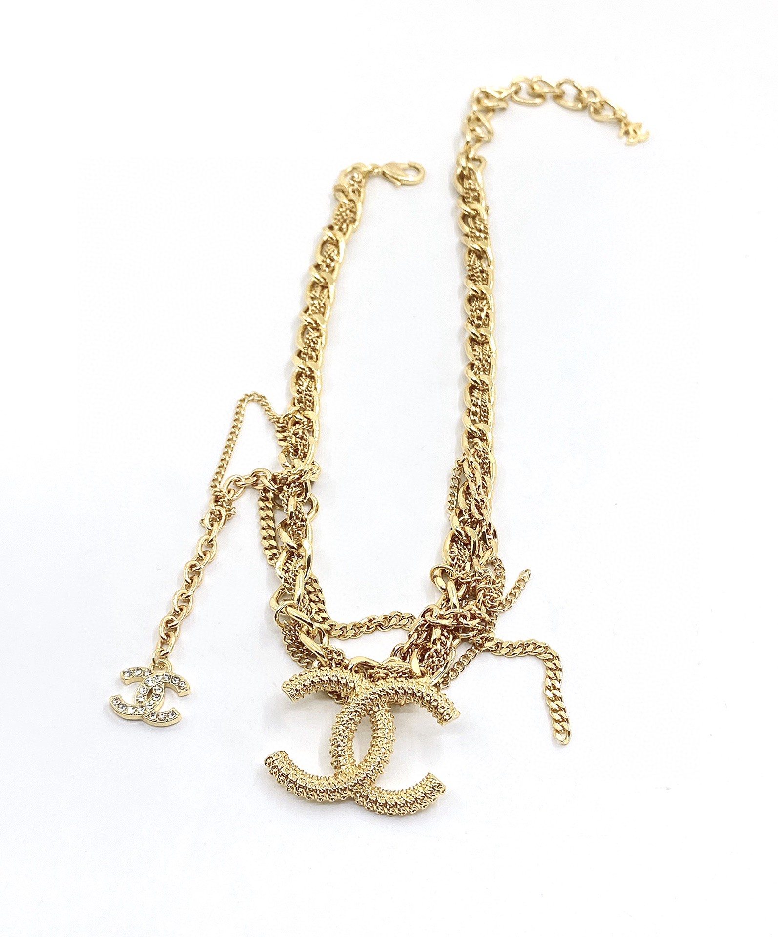 [Top] CH@NEL Large/Small Logo Gold Chain Necklace - Chanel