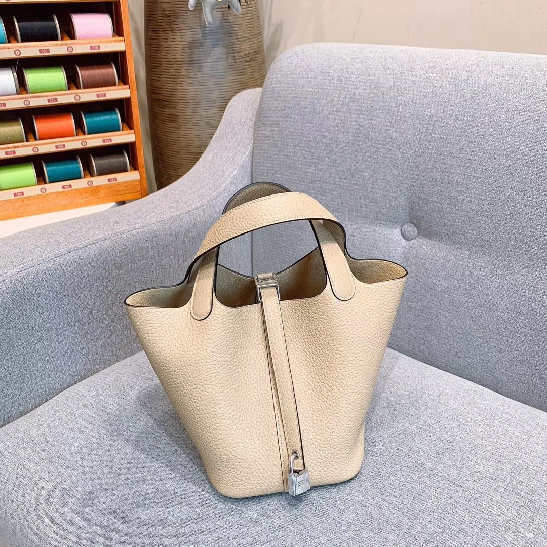 [TOP] H€RMES Picotin Bag 18CM - White & SHW - Hermes