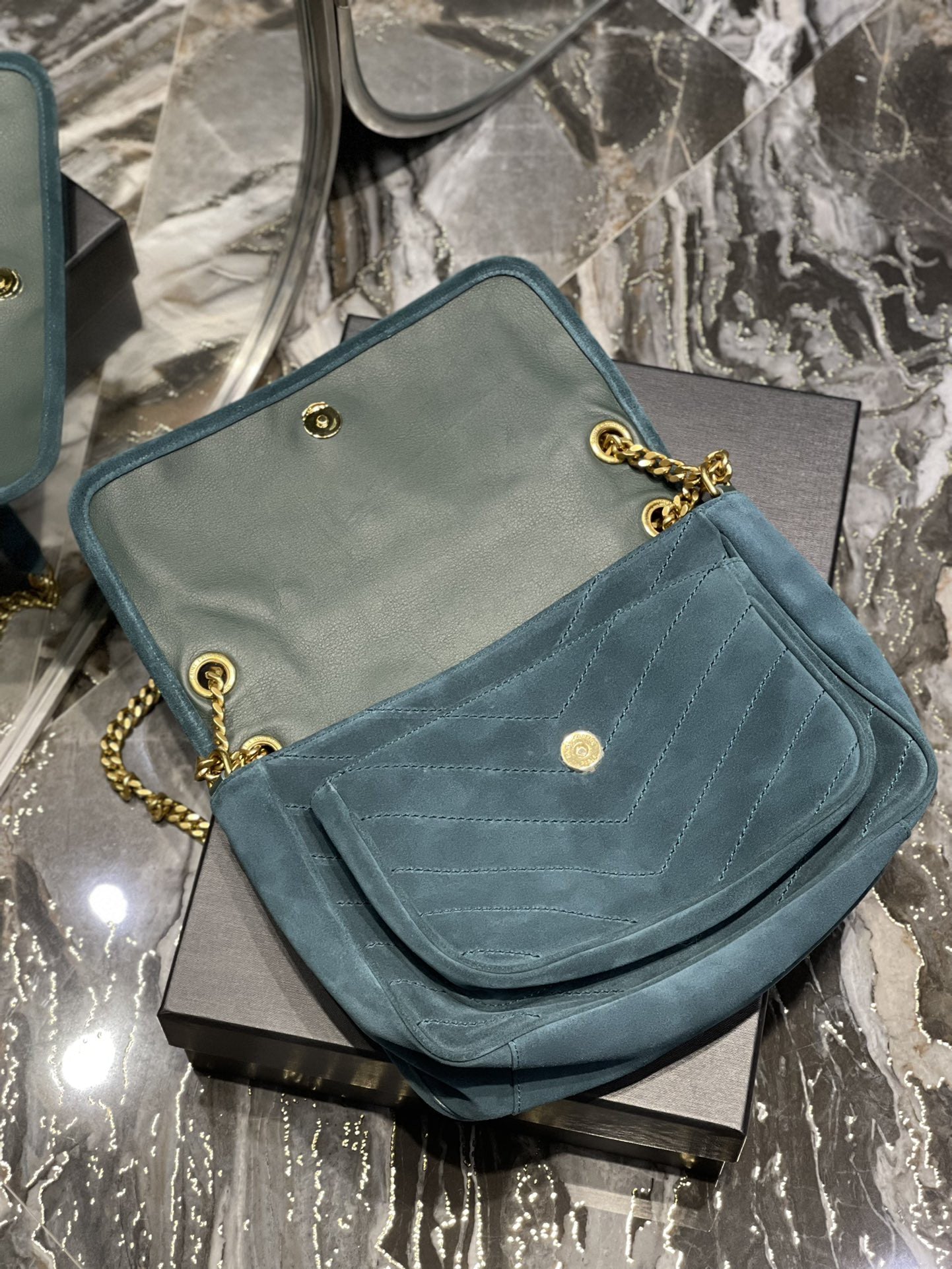 [TOP] Y$L Niki Medium Suede Bag - Teal - Ysl Yves Saint Laurent