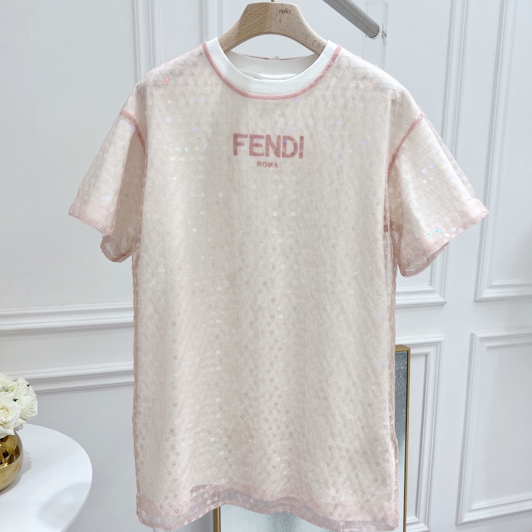 [TOP] F€NDI T-Shirt Sequin Layering Set - White