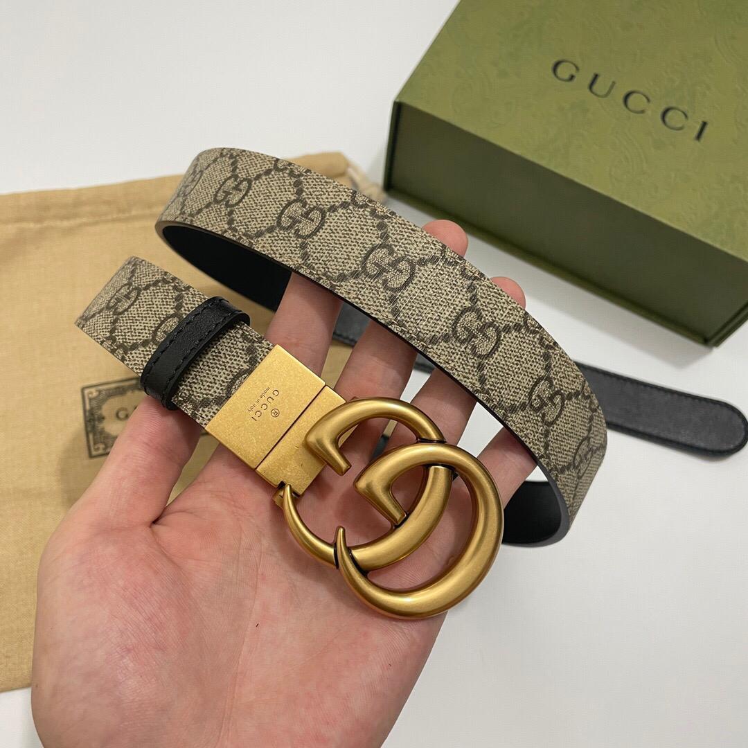 [TOP] GUCC!  Reverse Thin Belt 3cm - Monogram and Black with GHW - Gucci